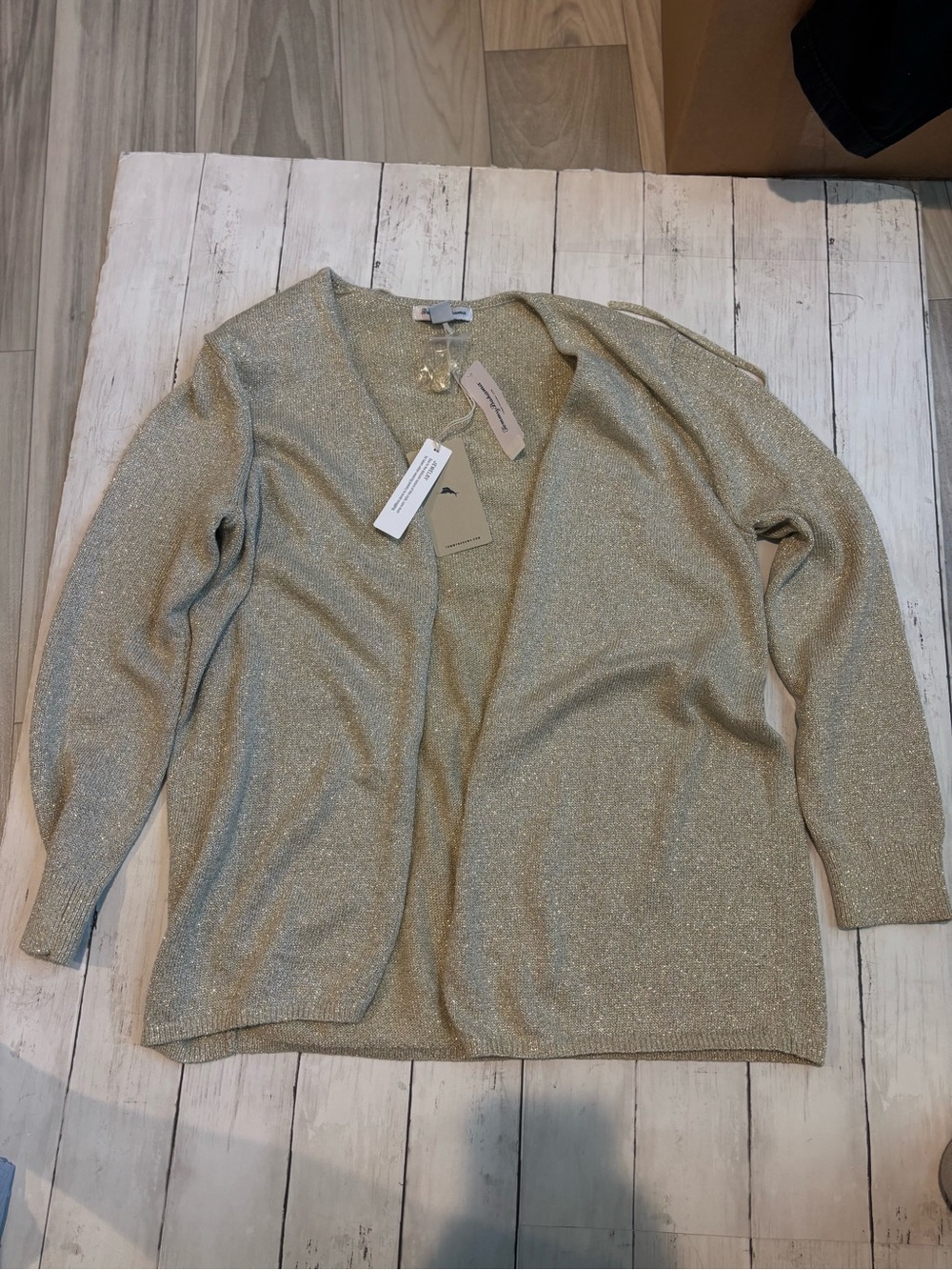 NWT Tommy Bahama Metallic Gold Open-Front Cardigan